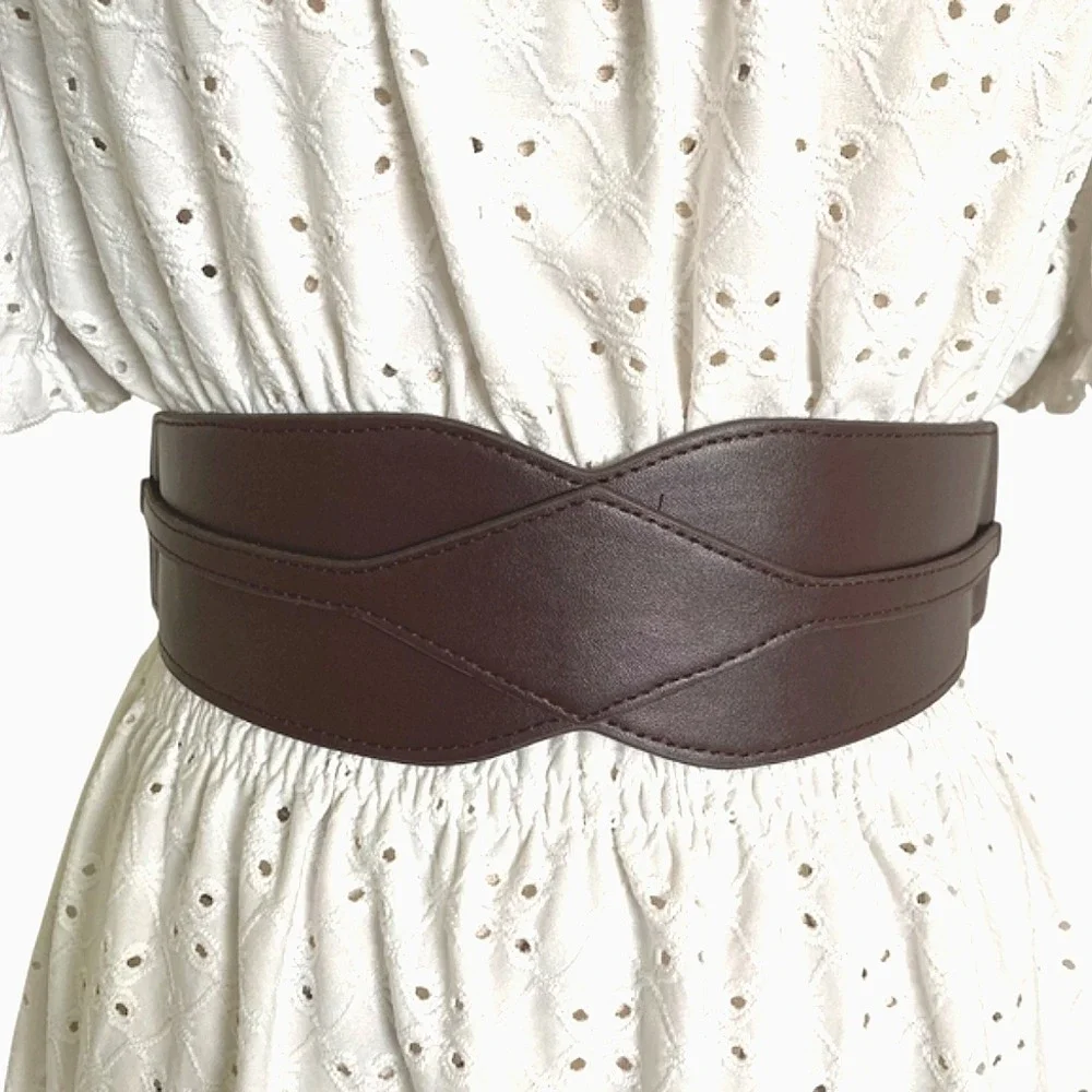 Western Brown Faux Leather Corset Boho Wide Waist Belt Elastic Stretch Classic
